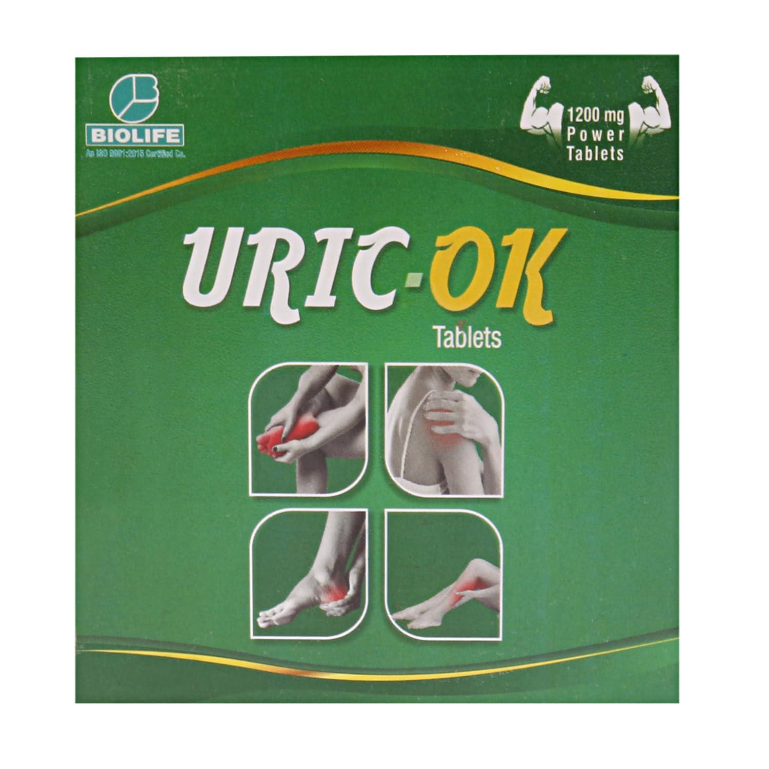 Generic Biolife Uric-Ok for Bones,Joint Pain,Inflammation & Stiffness (100 Tablets), Pack of 1