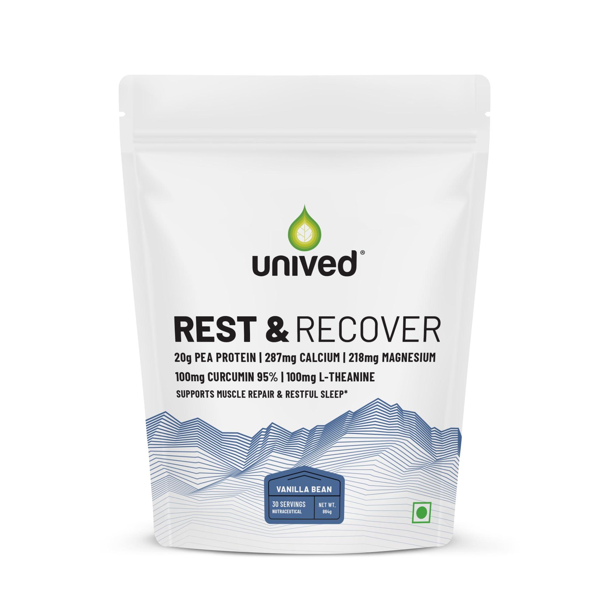 Unived Unived Rest & Recover | Vegan Pea Protein for Athletes | Informed Sport Certified | 20g Pea Protein KSM-66 Calcium Magnesium L-Theanine Curcumin | Lean Muscle Development & Optimal Recovery | 30 Servings
