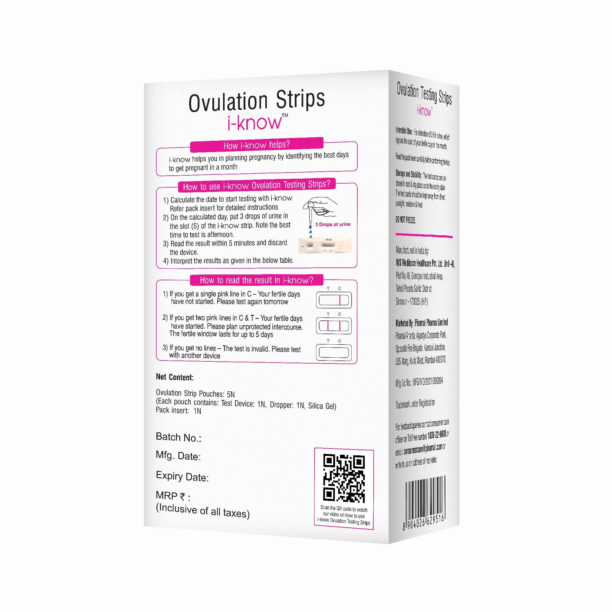 I-KNOW i Know Ovulation Test Kit for Women Planning Pregnancy by Piramal Pharma | Fertility Test Kit for Accurate Results In 5 Mins | Identifies 5 Most Fertile Days to Conceive | 5 Test Strips x Pack of 2