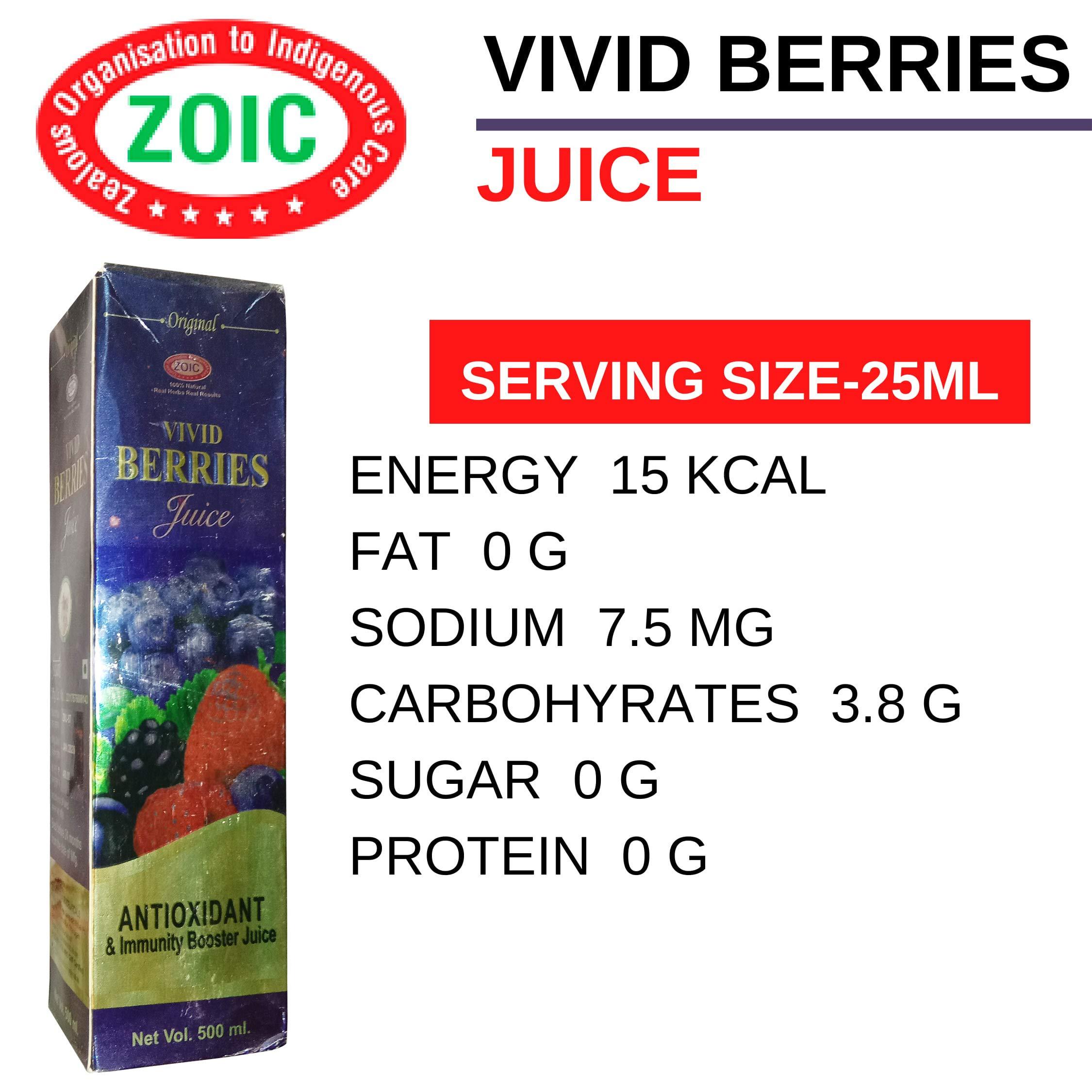 ZOIC ZOIC VIVID BERRIES JUICE 500ML ANTIOXIDANT & IMMUNITY BOOSTER JUICE -SEABUCKTHORN,ACAI BERRY,BLUE BERRY,MANGO STEEN,GOJI BERRY,NONI,GREEN TEA,ALOEVERA,AMLA,KIWI