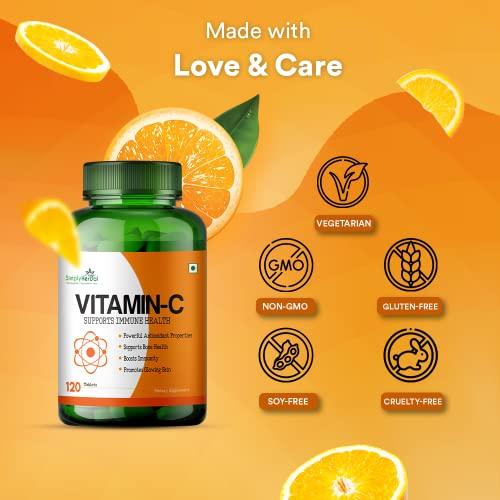 Simply Herbal Simply Herbal Vitamin C Tablets for Glowing Skin & Face, Support Immune Health, Natural Brightening, Supplement Promote Body Immunity & Overall Beauty Health for Men & Women - 120 Veg Tablets