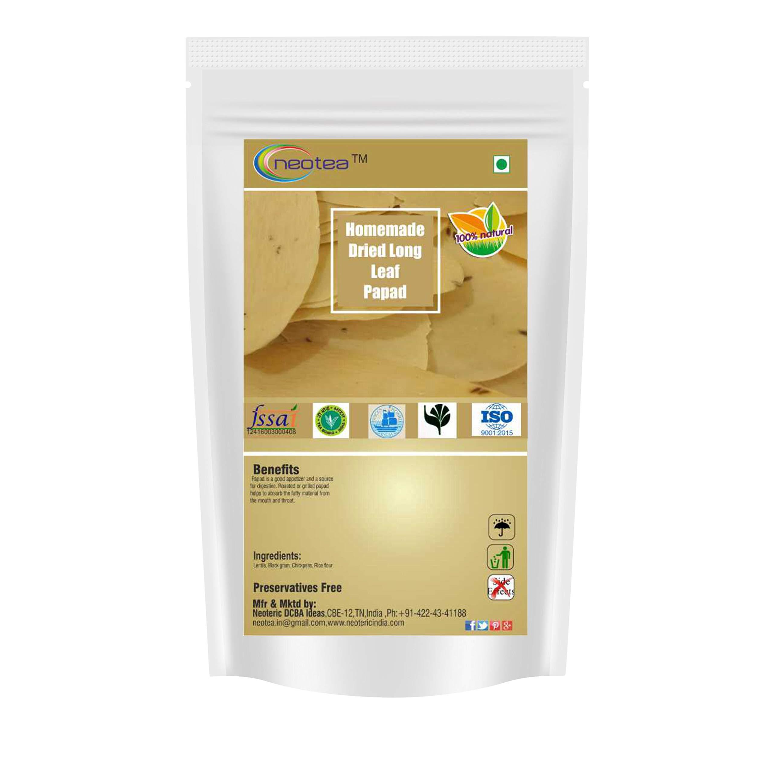neotea Neotea Homemade Dried Long Leaf Snacks Papad / Appalam - Indian Dish, 250G