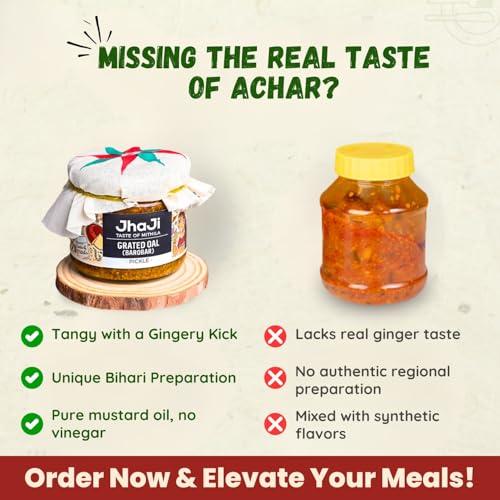 JhaJi - Taste of Mithila JhaJi - Taste of Mithila Oal Ginger Chilli Mix Pickle | Tangy, Spicy, And Gingery Aftertaste | Grated Jimikand Pieces | Sun-Dried | Bihari-Style Homemade Pickle, 500G