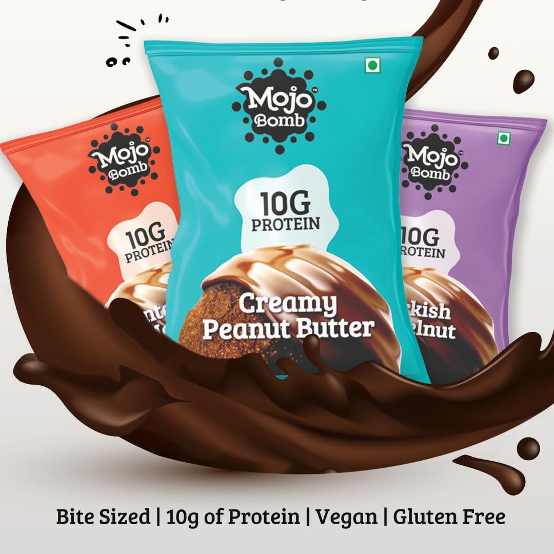 Mojo Bar Mojo Bar Protein Bombs Variety Pack | Peanut Butter, Hazelnut & Mocha | Daily Protein Snack | 10g Protein | Pack of 6 x 40g Protein Balls | Vegan, Gluten Free & No Preservatives