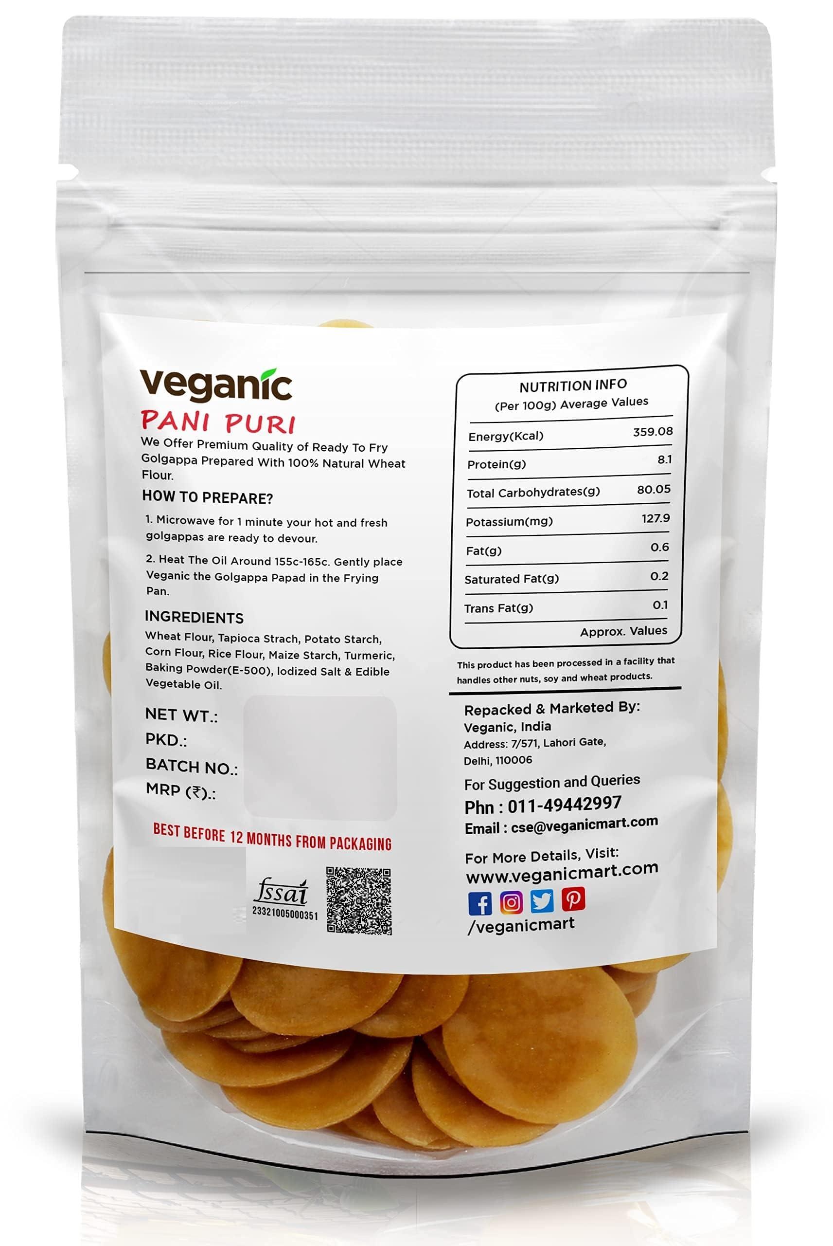 Veganic Veganic Dry Gol Gappa/ Pani Puri/ Puchka Wheat Snack Pellets | Ready To Fry Atta Golgappa Papad - 400gm