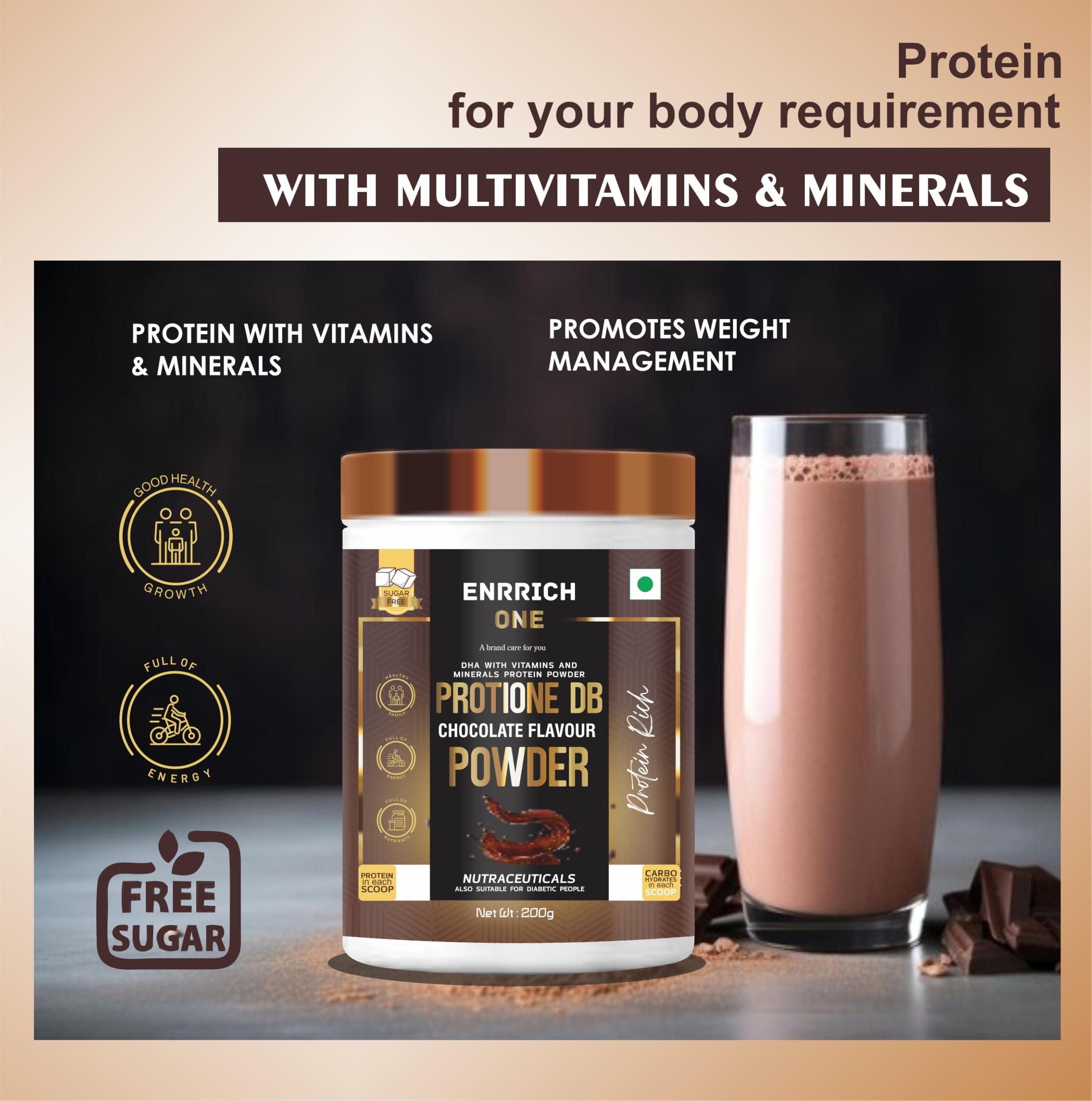 ENRICH ENRICH ONE Protione DB powder for Balanced Nutrition, Protein with Vitamins Minerals Health Supplement with Chocolate Flavour (200 gm)