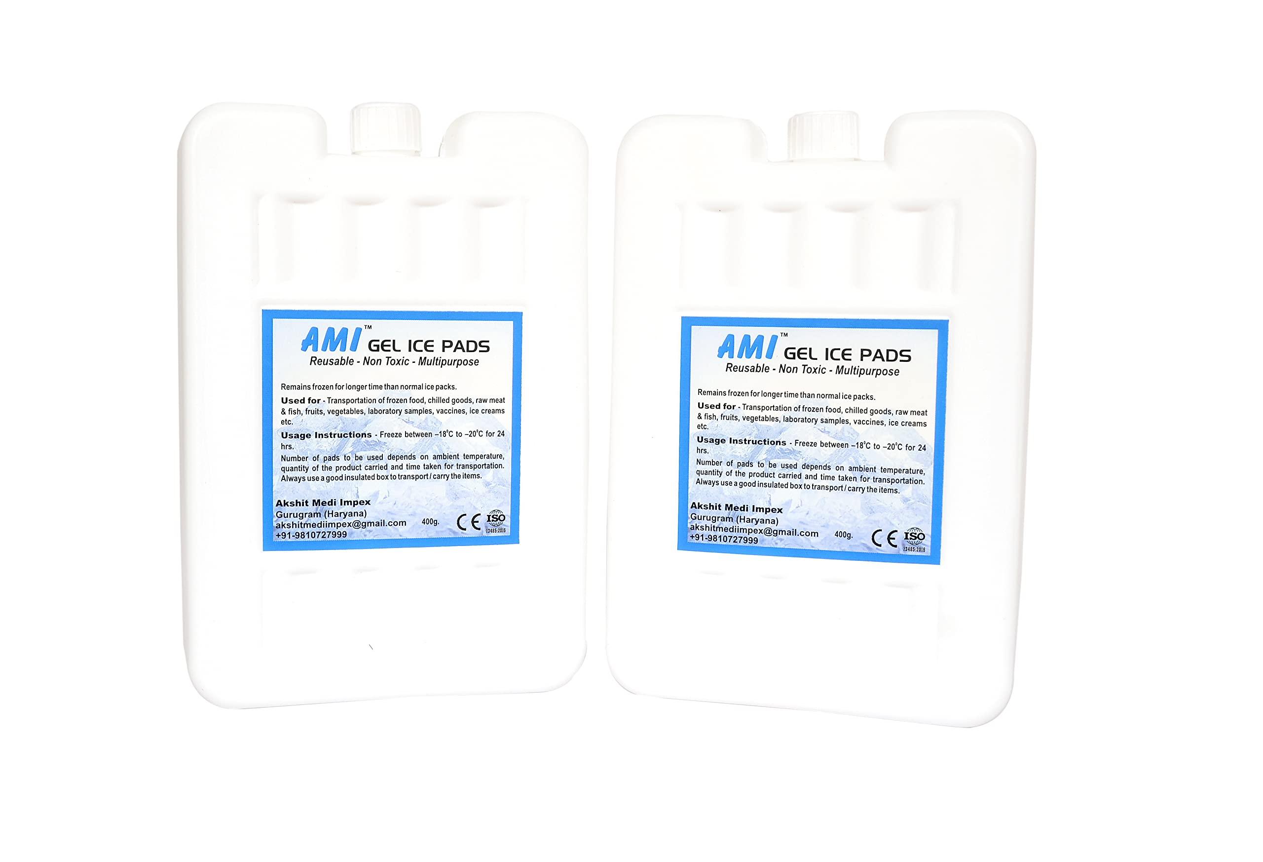 Ami AMI Gel Ice Pack Pads for Ice Box Pack of 2 x 400 gms each CE ISO Certified