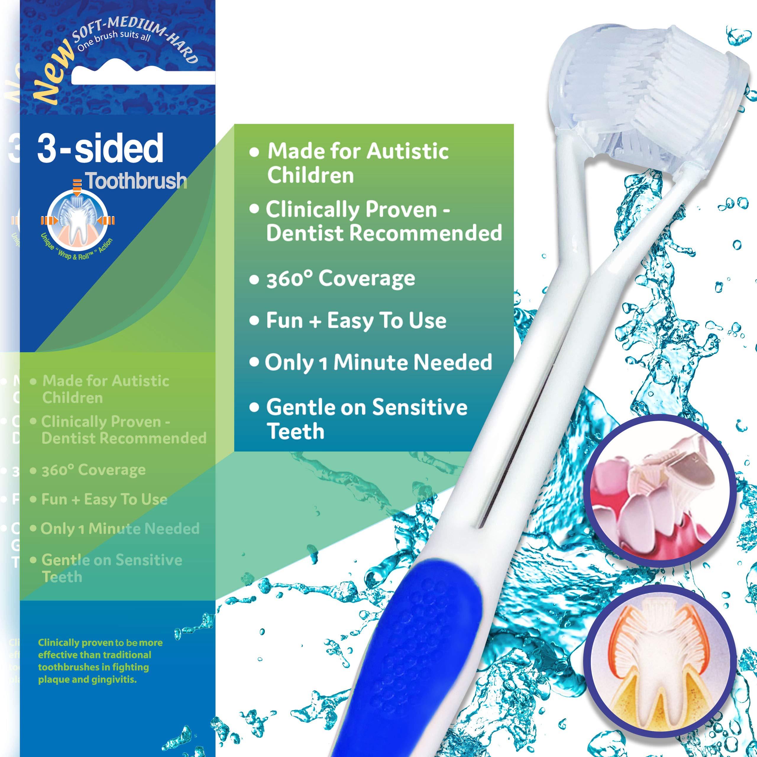 bA1 Health bA1 Health - 3-Sided Surround Specialty Toothbrush (Complete Coverage) - Autism, ASD, Special Needs, Sensory, Perio Brush for All Kids/Adults - Best for Sensitive Gums and Teeth! Choose From 4 Colors