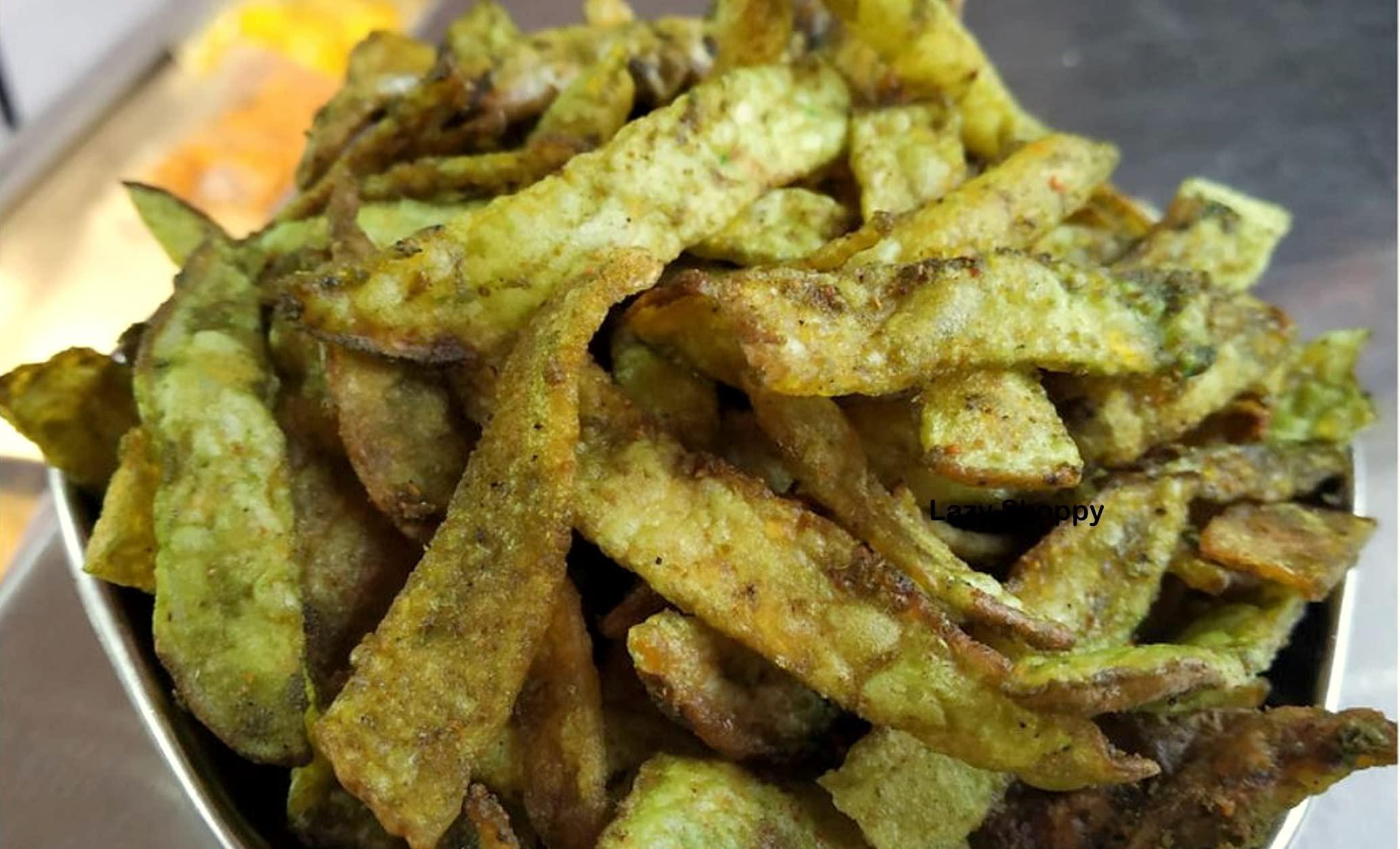 Lazy Shoppy Lazy Shoppy Palak Pudina Chips | Hot Chips | Potato Palak Pudina Palak Chips | Crispy Mint Potato Chips | Green Potato Chips | Home Made Spinach Chips | Pudina Sev | Spicy Chips (1 KG)