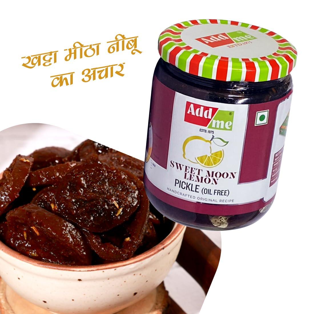 Add me Add me sweet lemon pickle 600 gm | Khatta Meetha nimbu ka achar, lemon pickle sweet and sour without oil sweet lime pickle Homemade Recipe & Taste Glass Pack.