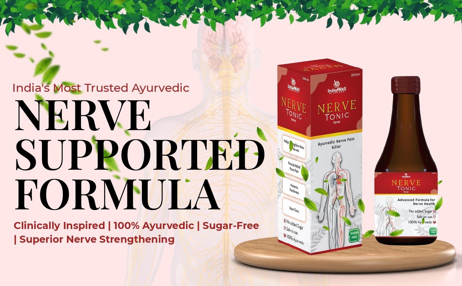 Inds well ayurveda Inds well ayurveda Nerve Tonic Syrup|100% Ayurvedic Nerve Tonic|Ashwagadha, Rasna, Suranjan, & Vach|Nervous System|Pain Killer|Herbal Syrup - 200 G