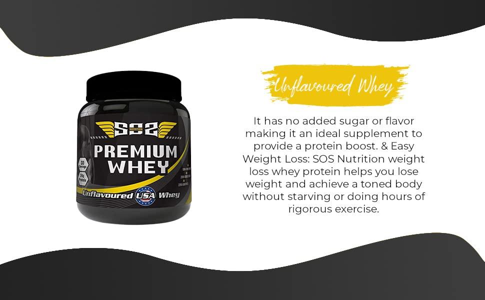 SOS Nutrition SOS Nutrition Whey Protein Powder for Men, Muscle Building, 24g Protein, 5.5g BCAA (Unflavored, 910g)