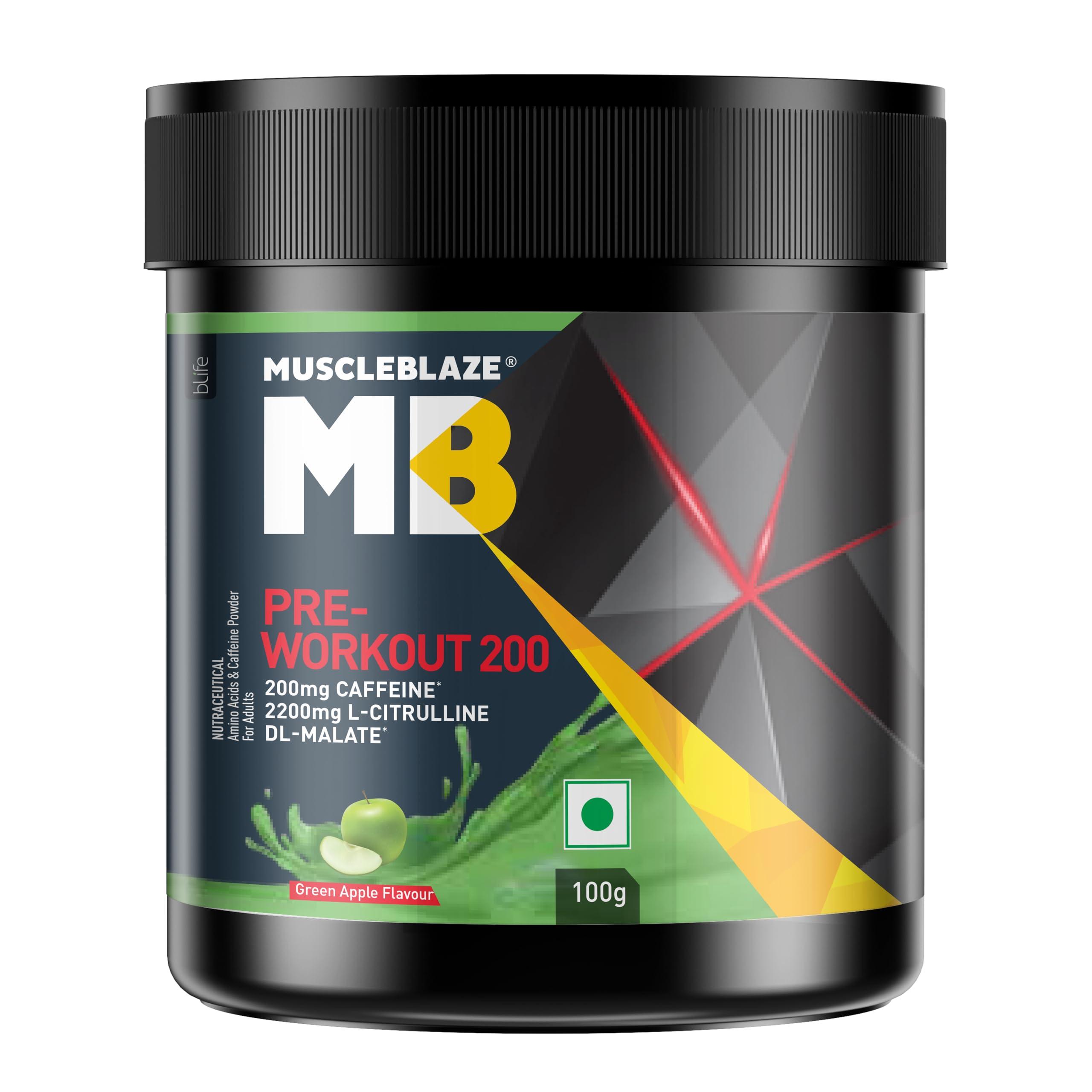 MuscleBlaze MuscleBlaze Pre Workout 200(Green Apple, 20 Servings, 100G)| 200Mg Caffeine, 2200Mg Citrulline Powder