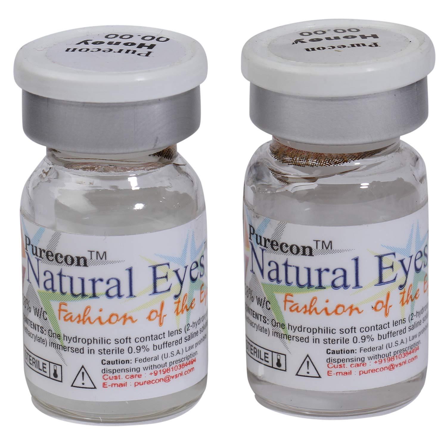 PURECON Purecon Natural Eyes coloured eye lens Soft Cosmetic Lenses for eyes (2 Lenses/Box) (Honey), with Complementary Welcome Kit
