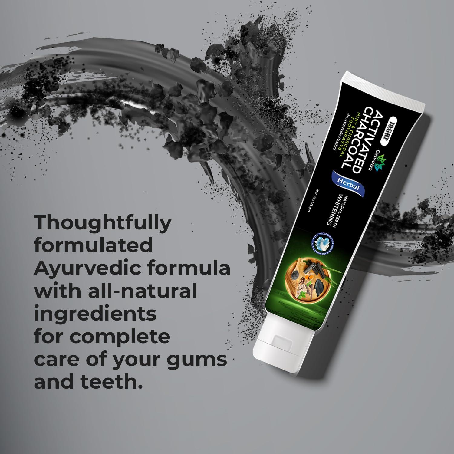 JAGAT Jagat Devsutra Dr. Trusted Ayurvedic HERBAL Activated Charcoal Toothpaste for Teeth Whitening - 100% Natural Formula with Mint Flavour, No Fluoride & Artificial Colours - Pack of 8 (100g x 8)