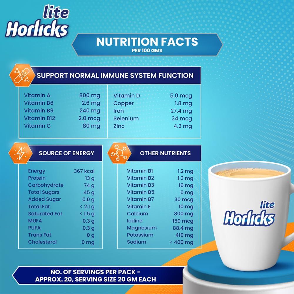 Horlicks Horlicks Lite 1kg, Scientifically designed for Adults |High Protein, Zero added sugar| Malt Flavour