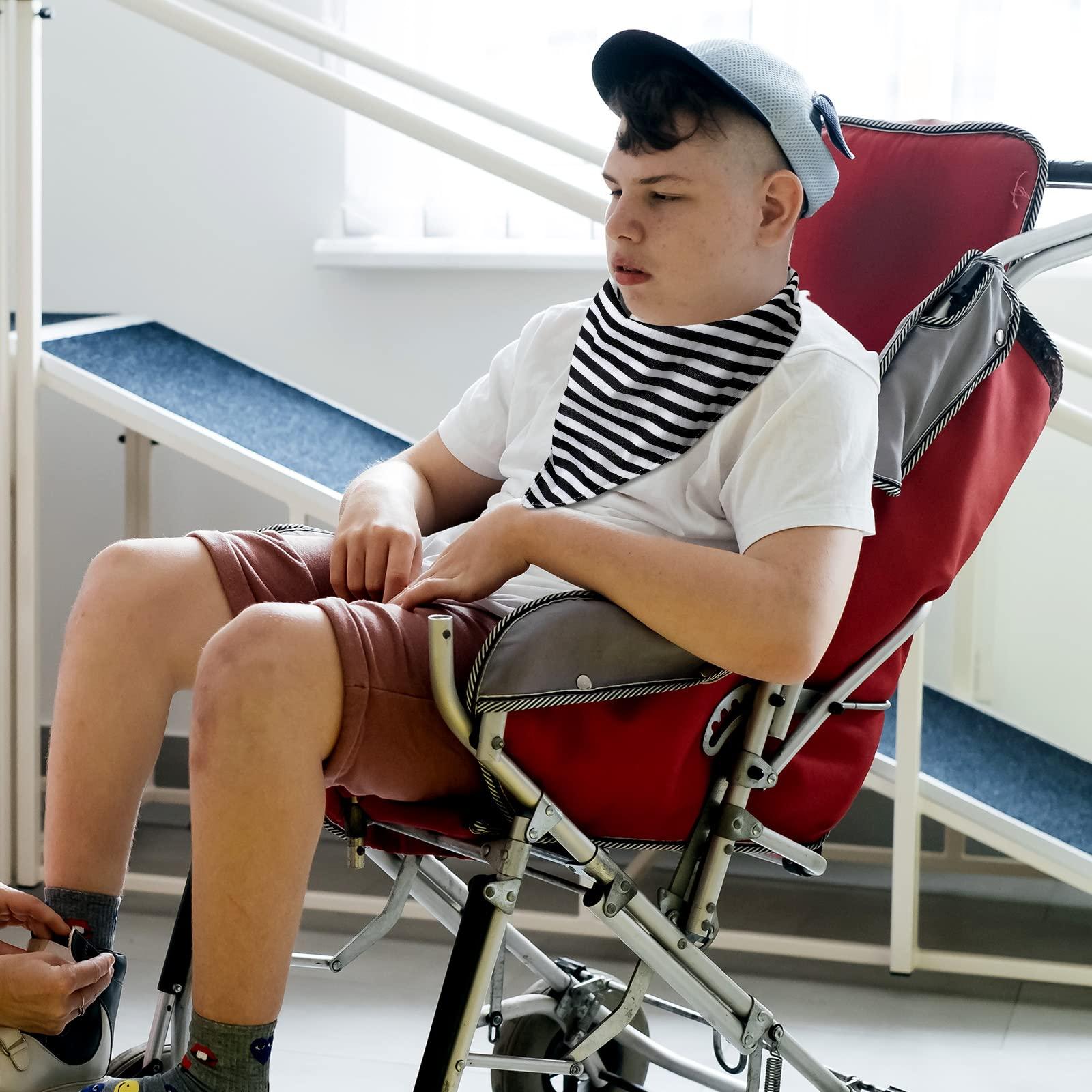 Janmercy 5 Pack Adult Drool Bandana Bibs Soft Large Absorbent Bibs Set for Special Needs Waterproof, Kids 4+ Years, Teens, Men Women (Gray, Black, Blue, Light Blue, White, Cute Pattern)