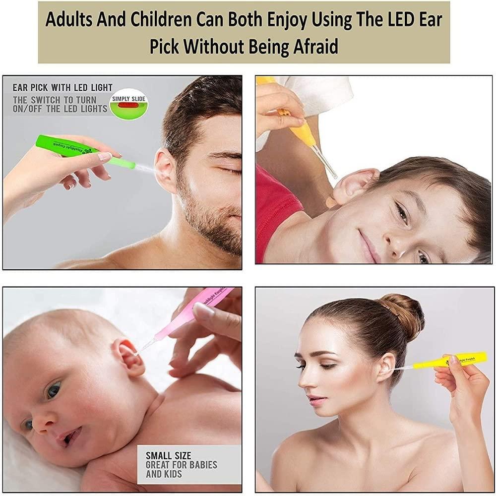 Alokaa Alokaa (PACK OF 5) LED Flashlight Earpick Wax Remover With 2 EarBuds Cleaner Ear Cleaning Led Light Tools For Kids Baby Men And Women Ear Curette Safety with Brush (Multi Color)