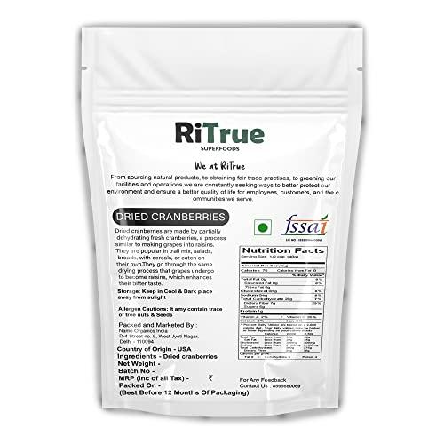 RiTrue RiTrue - Dried Sliced Cranberry - 500 Gm Pouch - (Gluten Free, Vegan & NON GMO) Organic Unsweetened Cranberries Dry Fruits