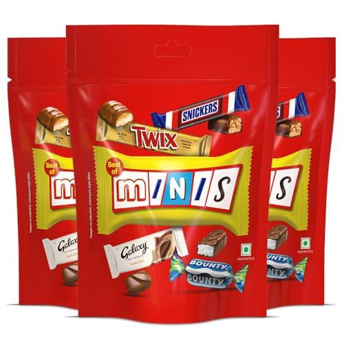 Mars Snickers Best of Minis Assorted Chocolates, Rakhi Gift Pack, Snickers Minis, Twix Minis, Galaxy Smooth Milk Minis, Bounty Minis, 128g, Pack of 3