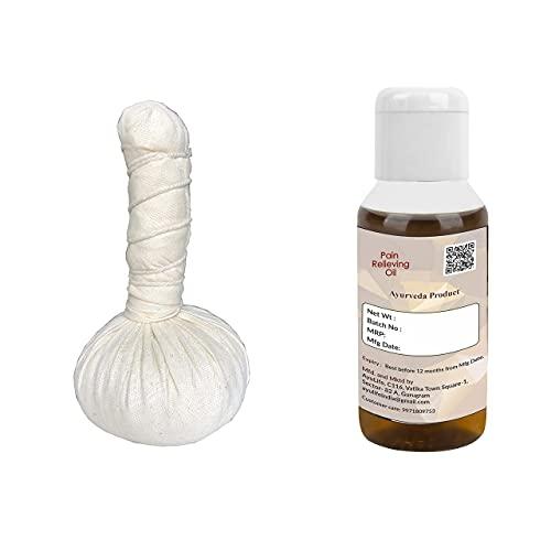 Ayulife Ayulife Ayurveda Potli Massage and Ayurveda Pain Relief Oil Combo Pack, Easy to use, Kit usable for 20 massages Suited for Pain in Lower Back, Neck, Cervical, Sciatica, Lumber (Weight 265 gram)