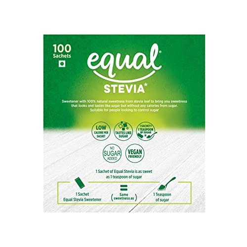 Equal Equal Stevia Natural Sweetener, Sugar Free, 100 Sachet, Pack of 4