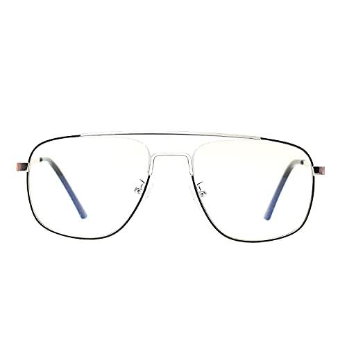 Roshfort Roshfort Blue Light Blocking Glasses Aviator Half Rim Fashion Blue Light Filter Glass for Women Anti Eyestrain & UV Protection Computer Eyeglasses (Large) (Silver Black)