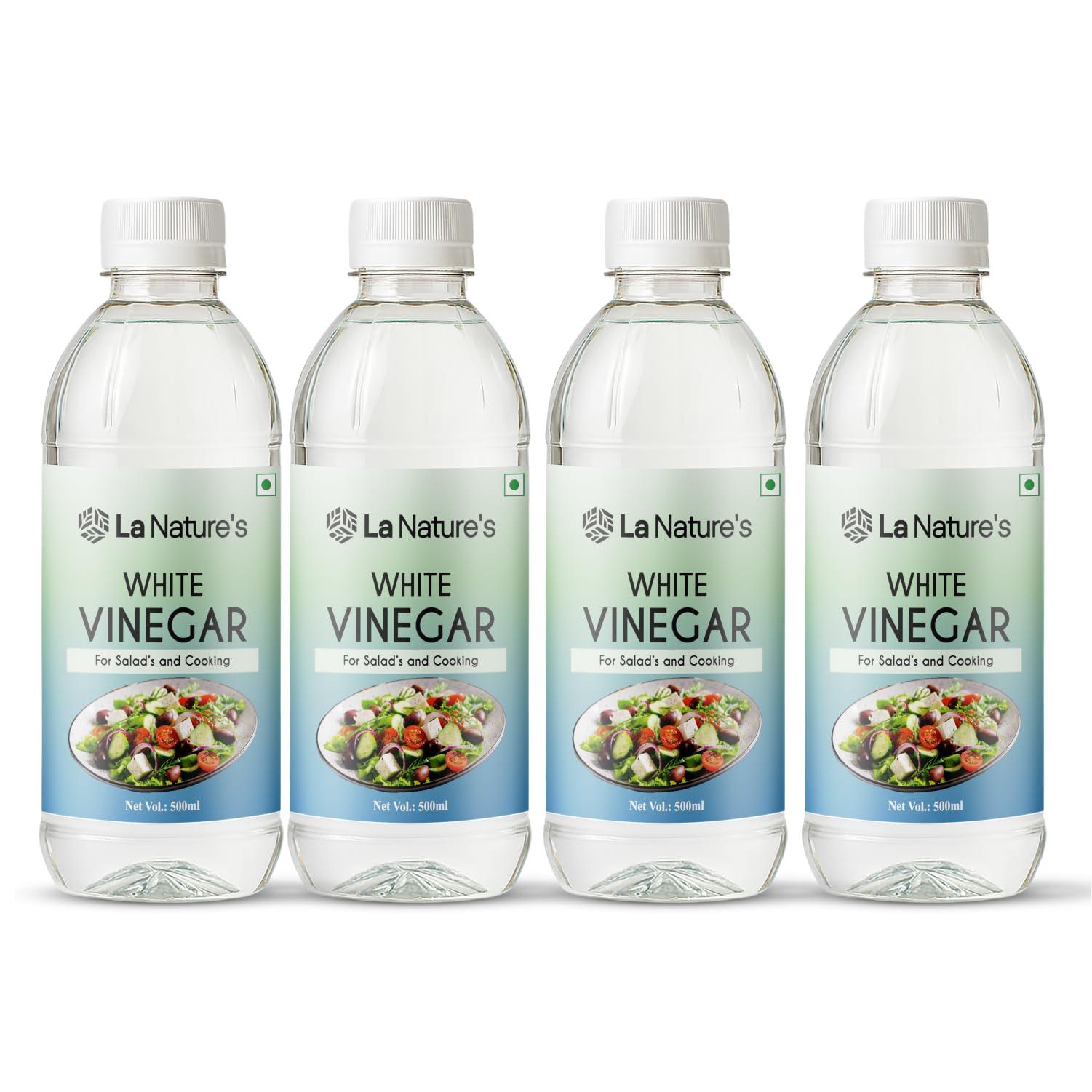 LA NATURE'S WE CARE YOUR HEALTH LA NATURE\'S WE CARE YOUR HEALTH Distilled White Vinegar Versatile Cooking Aid Natural Cleaner Best For Salad Dressing&Cooking Helps In Digestion Boost Immunity With 5% Acidity Pack Of 500 Ml X 4