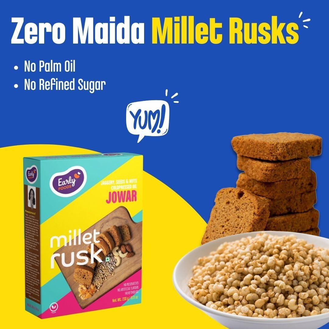 Early Foods Early Foods - Pack of 2 : Jowar Rusks | Millet Rusk Sugar Free | No Maida Rusk | Rusks for Kids | Millet Toast Biscuits Rusk 230g x 2