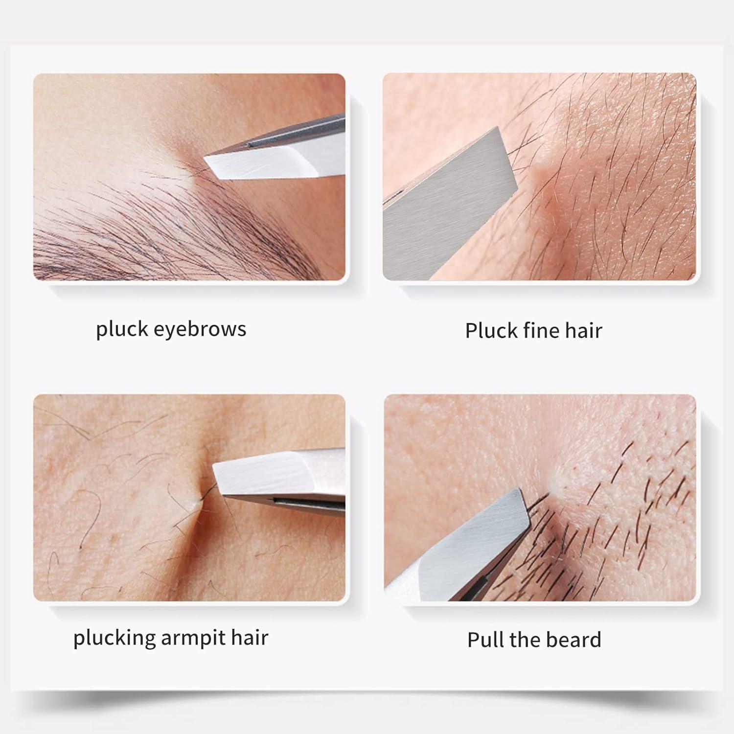 Aternal 2Pcs Eyebrow Tweezers Stainless Steel Professional Tweezers for Eyebrows Beauty Eyebrow Tweezer Eye Hair Removal Tool Hair Remover Tool Facial Tool Kits for Men Women Slant Tip Tweezers Pointy