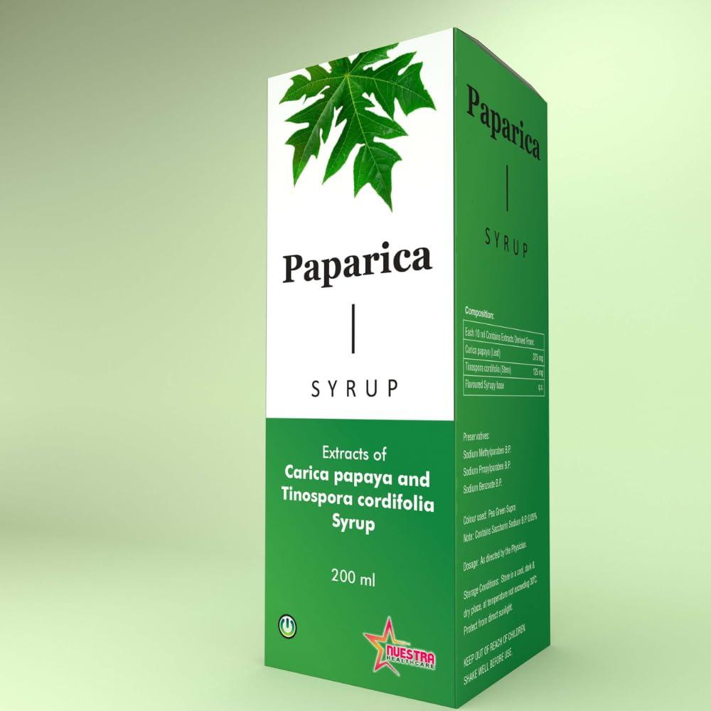 PAPARICA Nuestra 200 ml Paparica Syrup for Platelet Count | Platelet Count Increase Syrup | Papay Leaf Extract | Platelet Count Booster | (Pack of 1)