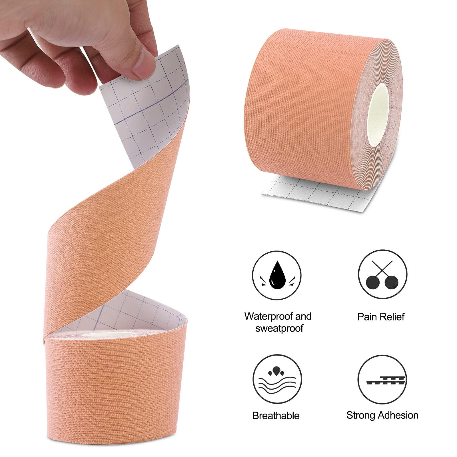 FOU Kinesiology Tape (3 Uncut Roll) Kinetic Tape 16.4 ft Waterproof Athletic Sports Tape Physio Tape for Knees, Shoulder, Ankles, Elbow, Pain Relief,Joint Support (Beige)