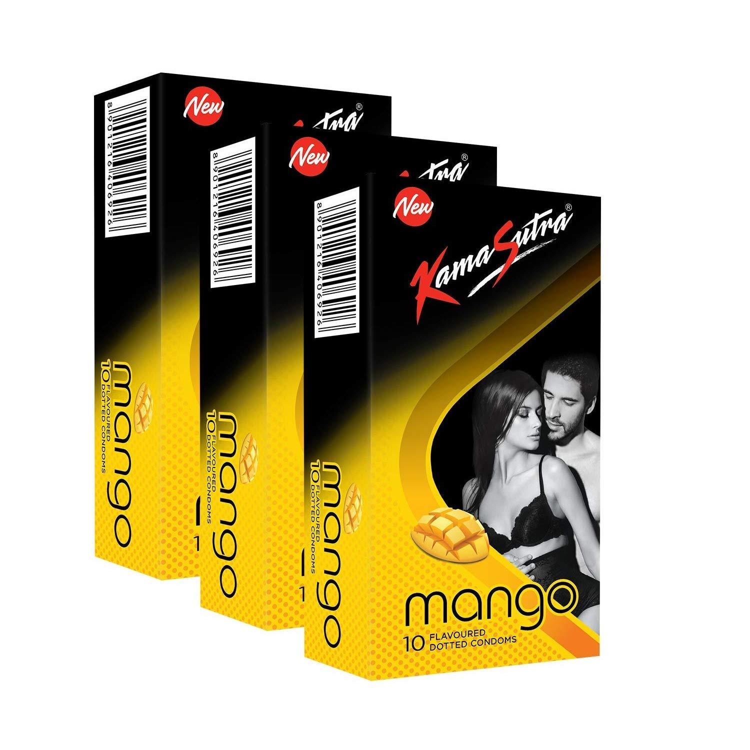 KS KS A \'Kamasutra\' Mango Flavoured Dotted Condoms - (Combo) Pack of 3 (1x10s)
