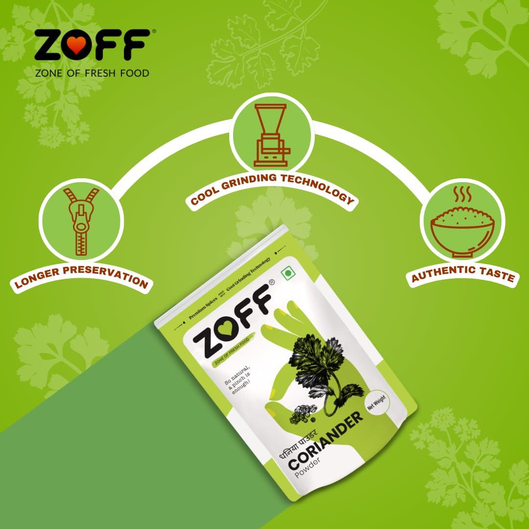 Zoff Zoff Coriander Powder | Quality Dhaniya Powder, Naturally Processed, from Farm Picked Fresh Coriander Seeds | Pack of 4 | Premium Zip Lock Pouch | Net weight - 2kg