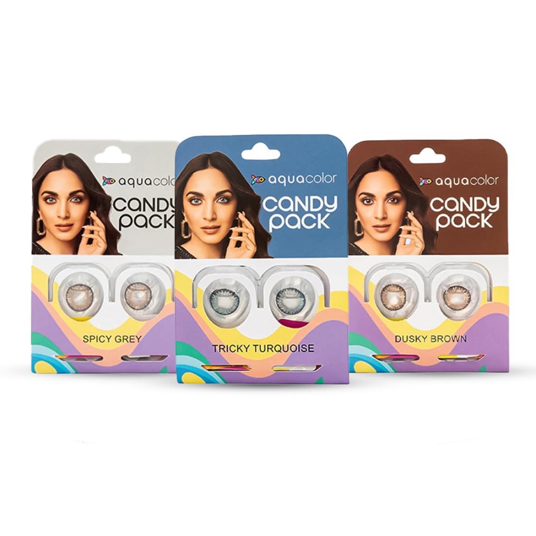AQUALENS CONTACT LENSES AQUALENS CONTACT LENSES Aquacolor Contact Lens Pack Of 3(Spicy Gray, Tricky Turquoise And Dusky Brown)