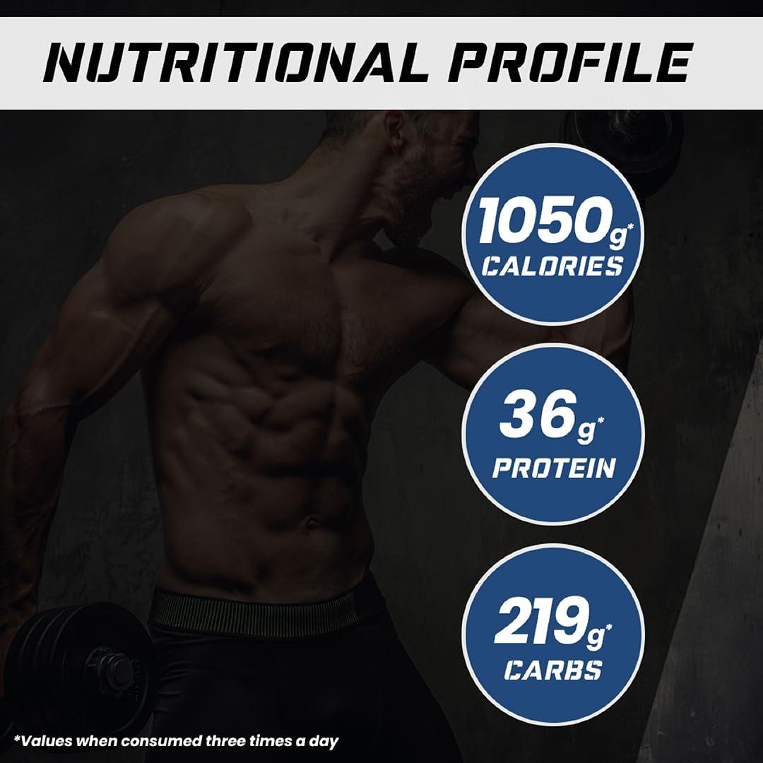 OneLife Onelife Mega Mass Gainer XL | 1050 Calories/day, 219 Carbs/day, 36g/day Protein, Vitamins & Minerals I For Lean Mass & Muscle Gain I No Added Sugar, Powered with Digezyme I Kulfi Flavour 3kg