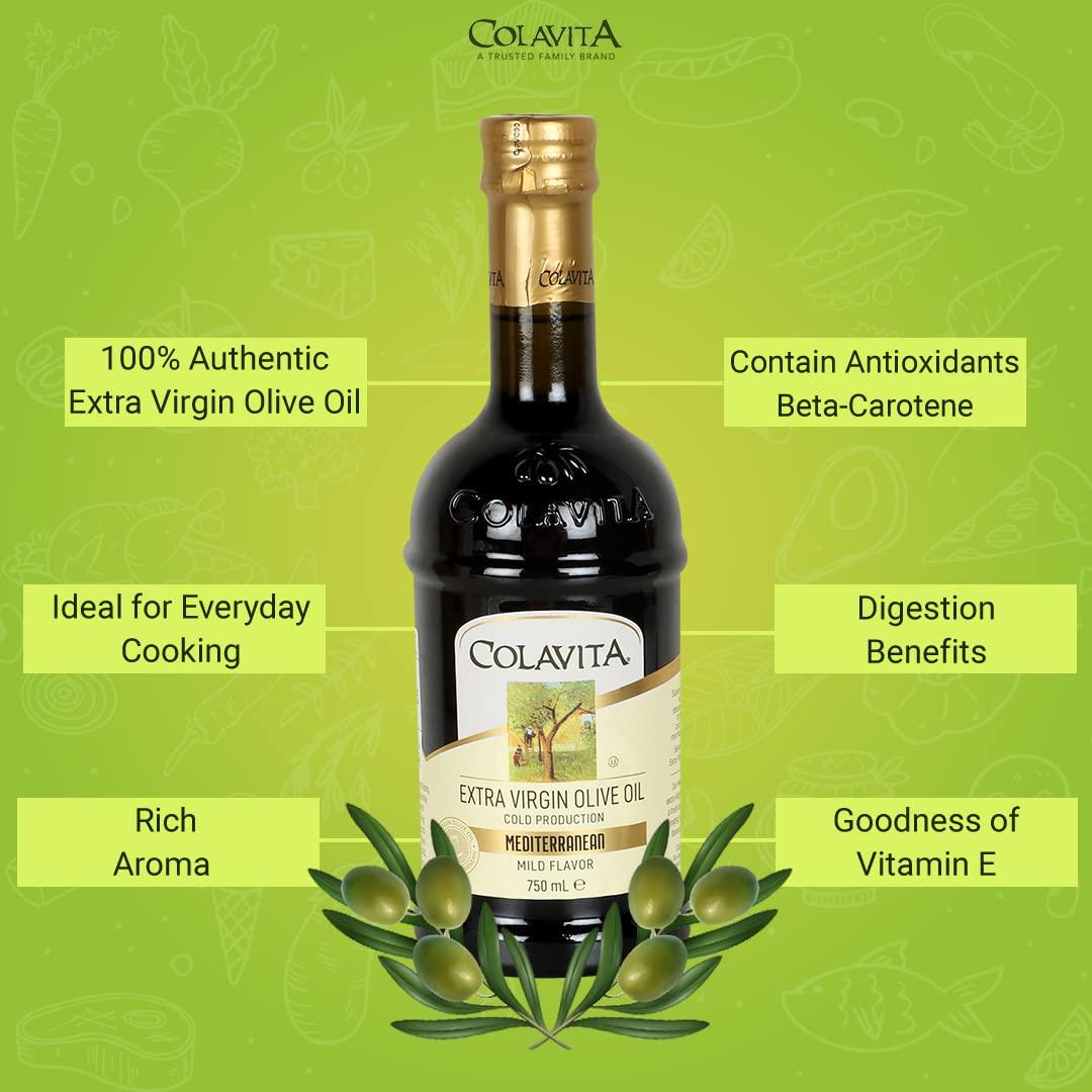 COLAVITA Colavita Mediterranean Extra Virgin Olive Oil (750ml) | Imported from Italy | Premium Olive Oil for Cooking, Dips and Marinades | Cold Pressed Oil from Superior Whole Olives | Timeless Bottle