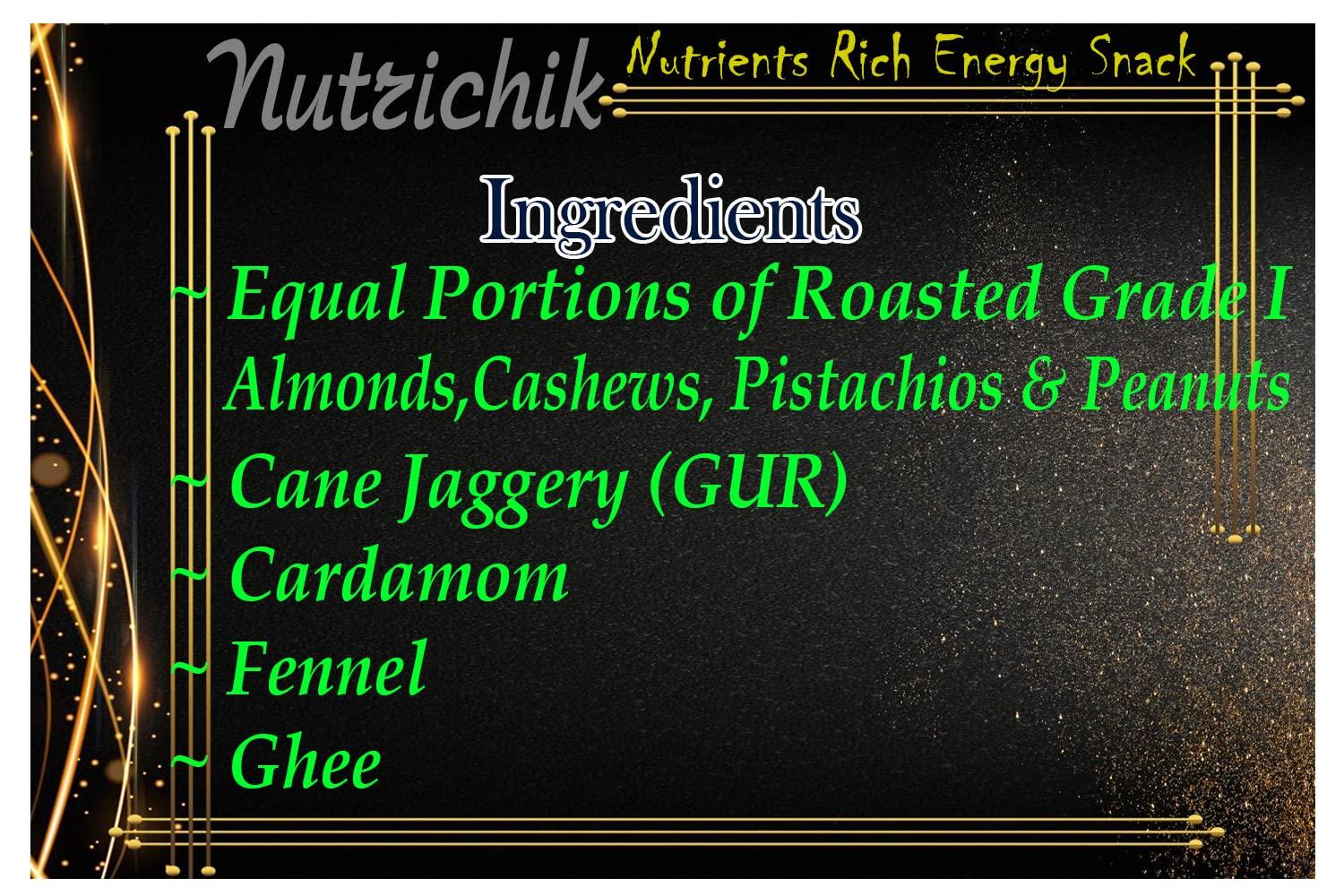 Nutrichik Nutri Nuts Mix Quad Chikki - Mixed Nut Chikki - Dry Fruit Chikki - Nuts Mix Quads - 200gm (4 Packs)