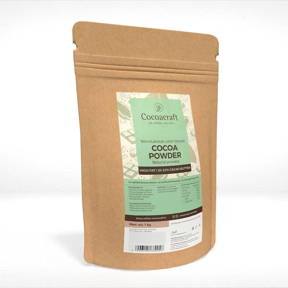 COCOACRAFT Cocoacraft Dark Cocoa Powder with 20% Cacao Butter (1KG) 100% Dutch Process | Handmade Artisanal Cocoa Powder from Kerala | Used in Baking, cooking, etc. (Natural Process, 1 Kg)