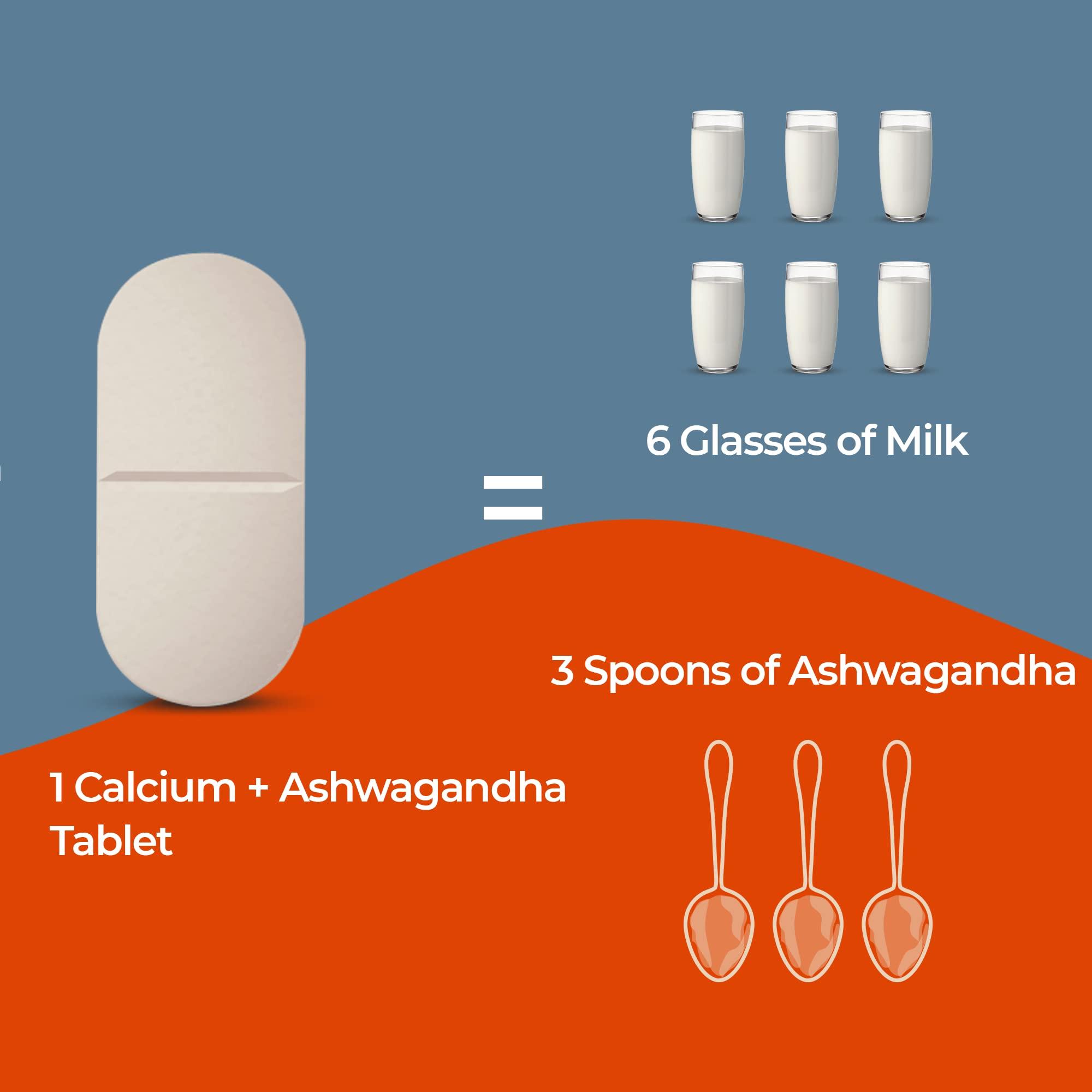 ZEROHARM ZEROHARM Holistic Calcium and Ashwagandha Tablets - For Muscles, Bone and Joint Health - Helps Relieve Stress and Anxiety - 120 Tablets - 700mg