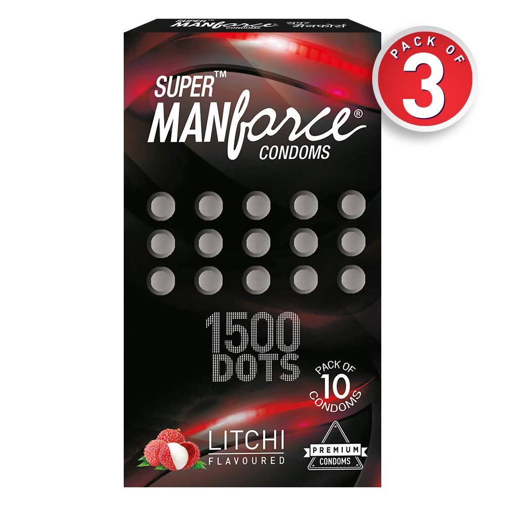Manforce Manforce Extra Dotted Condoms, Litchi Flavoured- 10 Pcs x Pack of 3