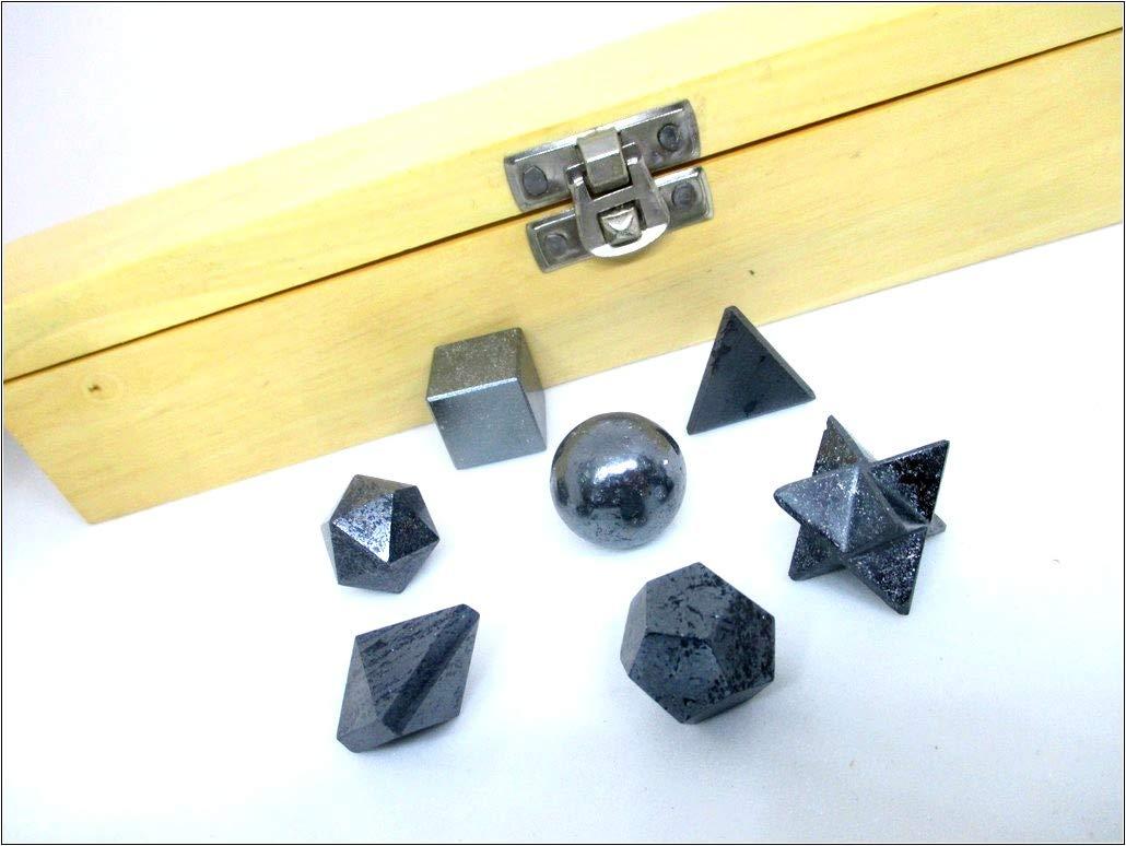 Jet International Crystal Jet 7 Hematite Geometry Stone Set W/Box Platonic Solids Healing Crystal Therapy Booklet Sacred Divine Energized Charged Positive Peace IMAGE IS JUST A REFERENCE.