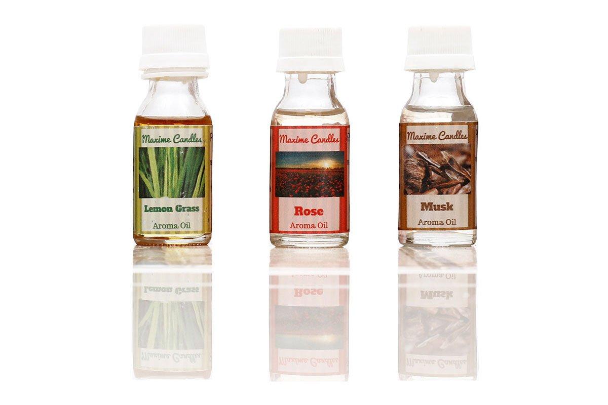 Maxime Candles Maxime Candles Plastic Aroma Diffuser Oils (25ml, 9 cm x 3 cm x 8 cm, White, Set of 3, MR170/Mix/LMNGRS/MSK/RSE)