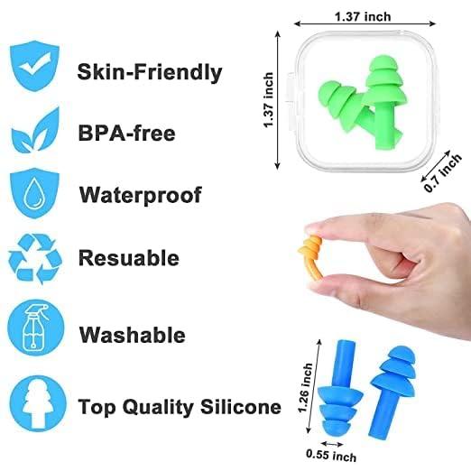 Prideal 2 Pairs Reusable Silicone Ear Plugs - NRR 32, Waterproof, Hypoallergenic - Ultra Comfortable Noise Reduction Earplugs for Sleeping, Swimming, Concerts and Airplanes (earplugs 2 Set) (Blue and Green)