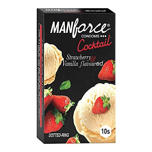 Manforce Manforce Cocktail Condoms (Dotted-Rings), Strawberry & Vanilla Flavoured, 10 Pcs x Pack of 2