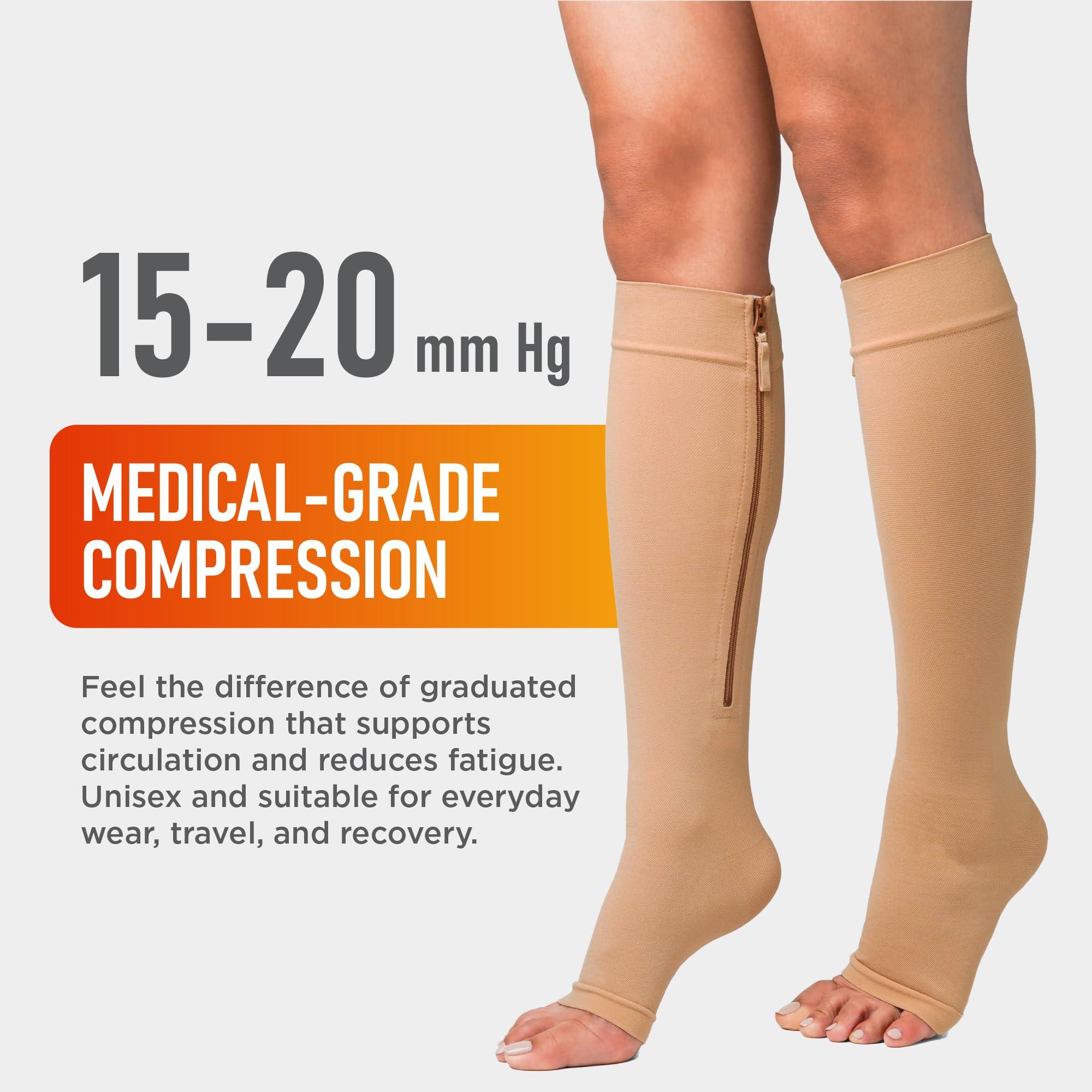 Lemon Hero Lemon Hero Medical Compression Socks - Open Toe 15-20 mmHg Zipper Compression Stockings for Men and Women Lightweight compression socks for Pregnant Women & Nurses Large, Beige [1 Pair]