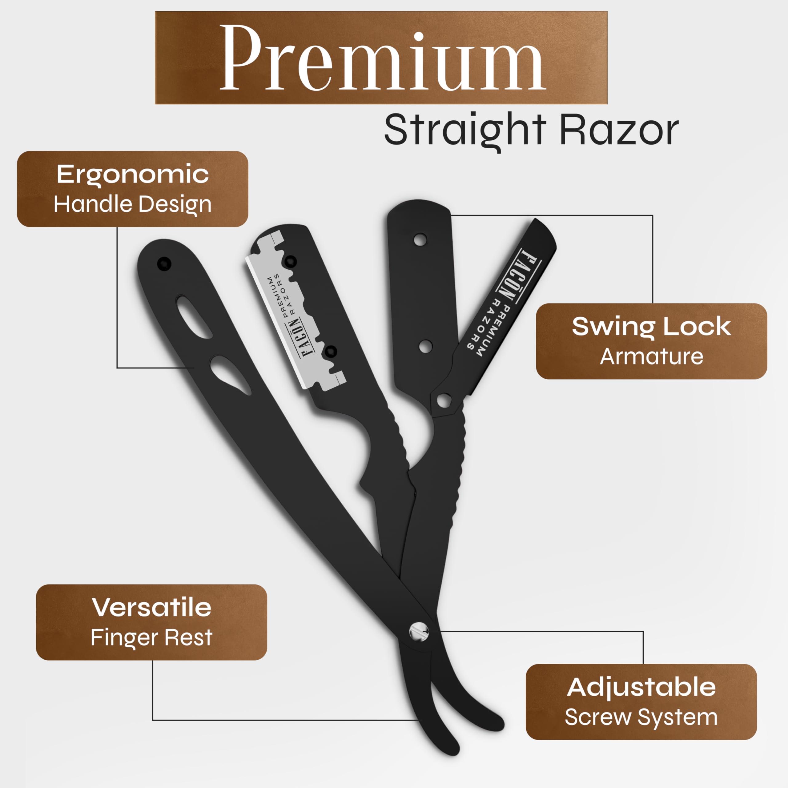 FACON 100 BLADES + Facn Professional Traditional Straight Edge Barber Razor - Salon Quality Cut Throat Shavette