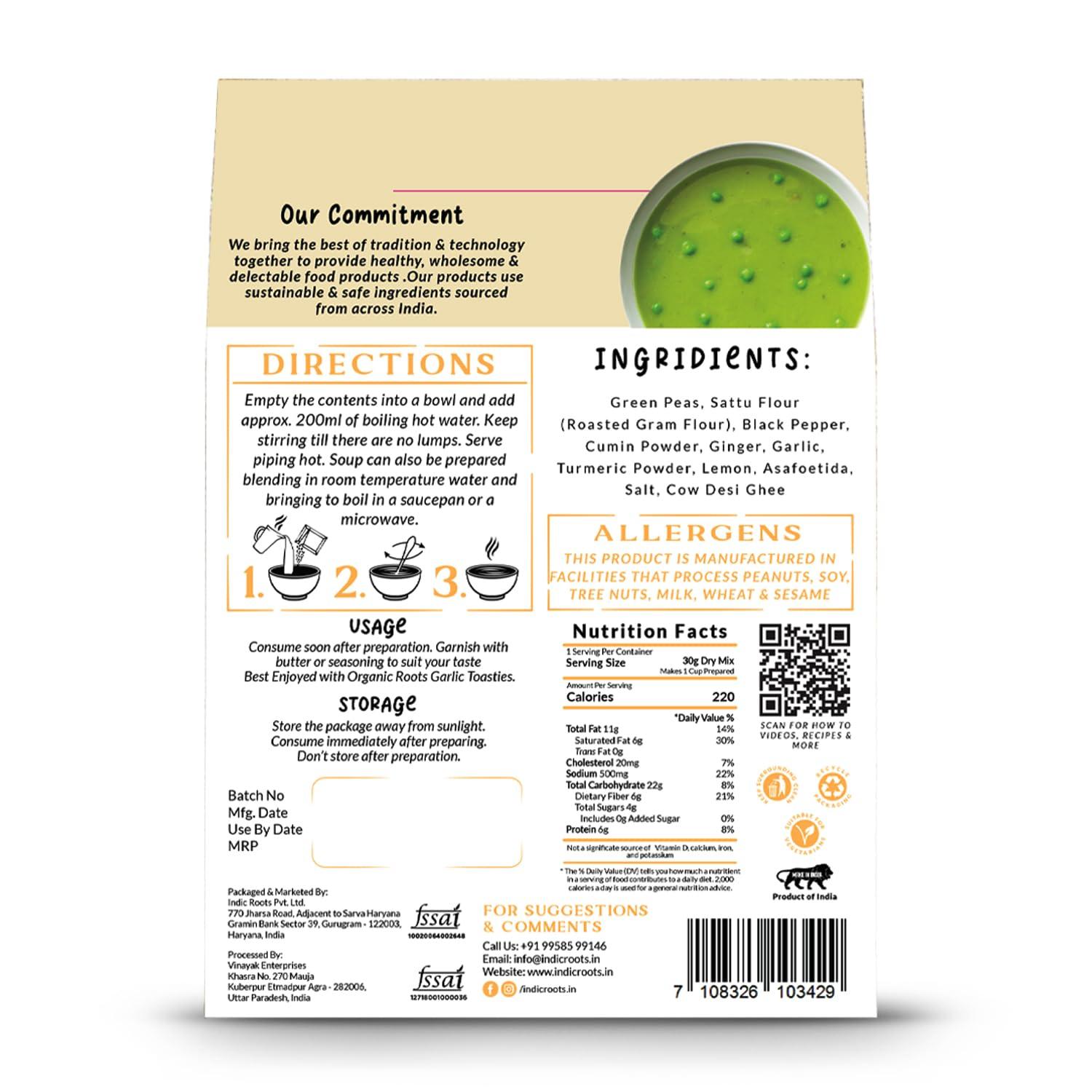 Organic Roots Organic Roots Sattu & Green Peas Instant Soup Packets, Healthy Natural Ready To Cook Vegetable Soup Mix Powder, Pack of 2 (30G Each, 230Ml)