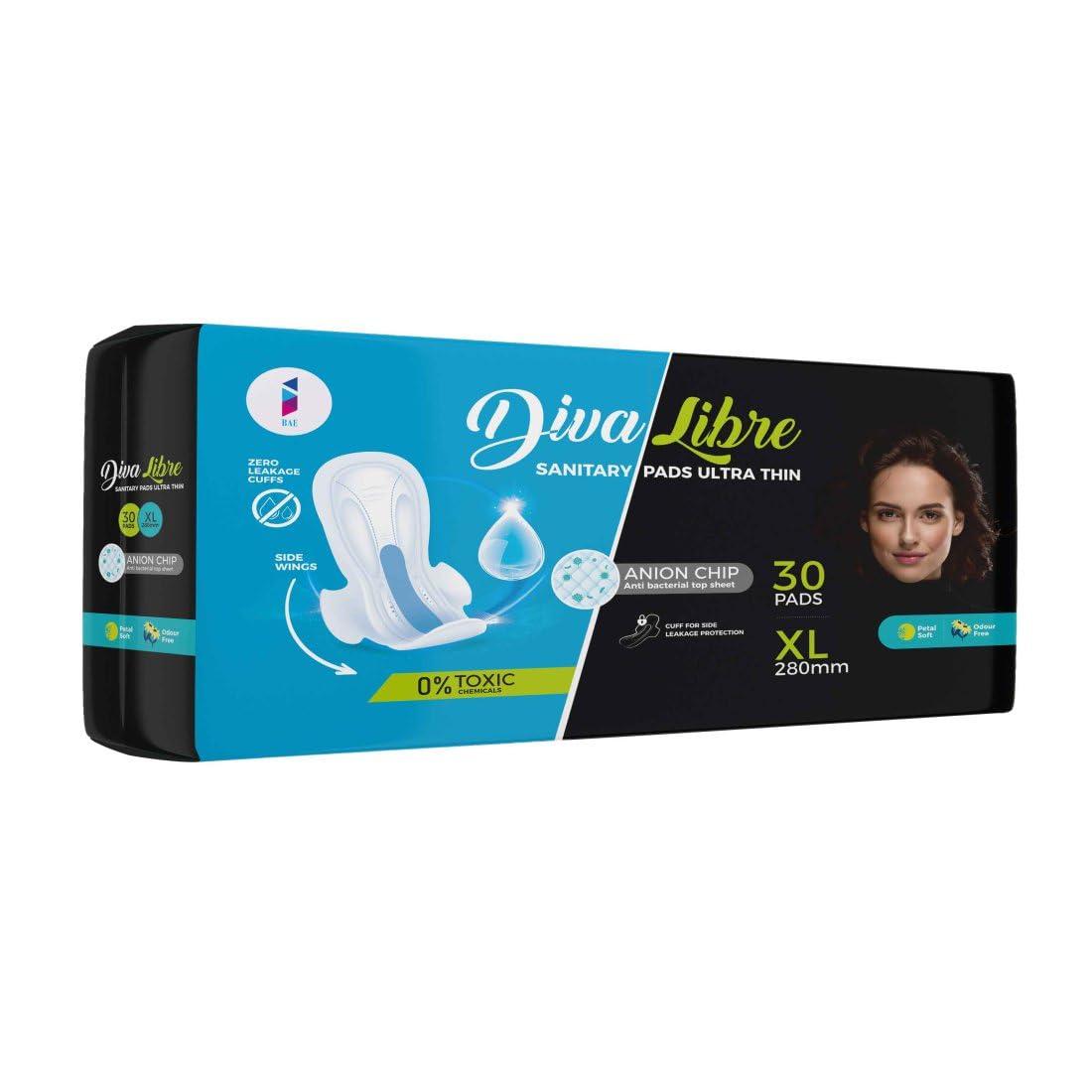 NIKHAR HYGIENE PRODUCTS PVT. LTD. Diva Libre Ultrathin Sanitary Pad 280 mm (Pack of 30) (XL (280 mm))