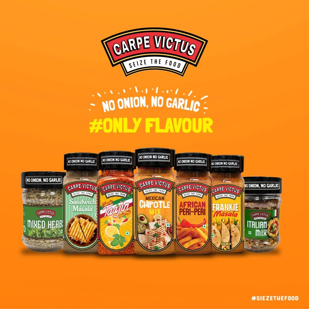 CARPE VICTUS CARPE VICTUS No onion No Garlic Jain Seasonings Mixed Herbs, Sandwich Masala, Taajin, Mexican Chipotle, Peri Peri, Franike Masala, Italian mix, Spice Combo pack of 7